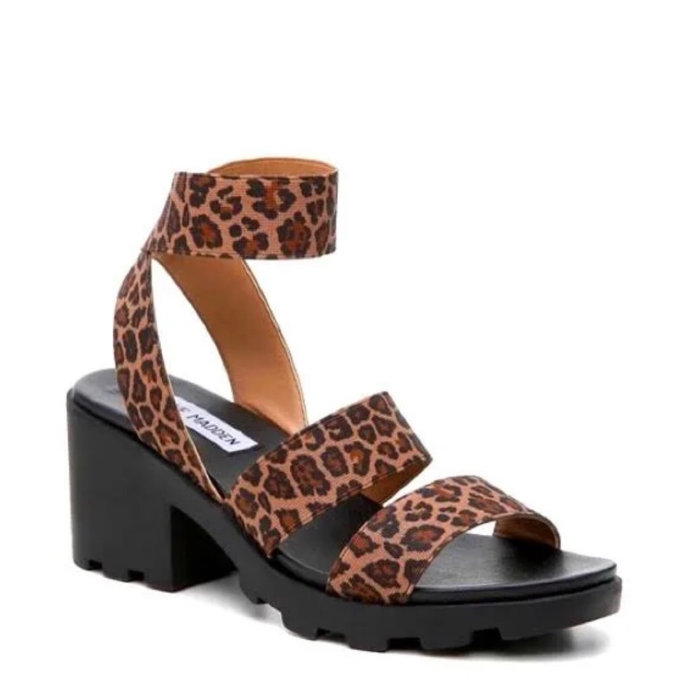 Steve Madden Haidar Leopard Chunky Platform Sandals Size 8.5 Lug Sole Heels
